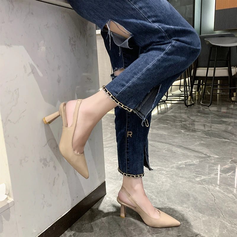 Mode d'été nouveau bout pointu talon aiguille bouche peu profonde respirant PU confortable et élégant chaussures pour femmes sandales Sexy