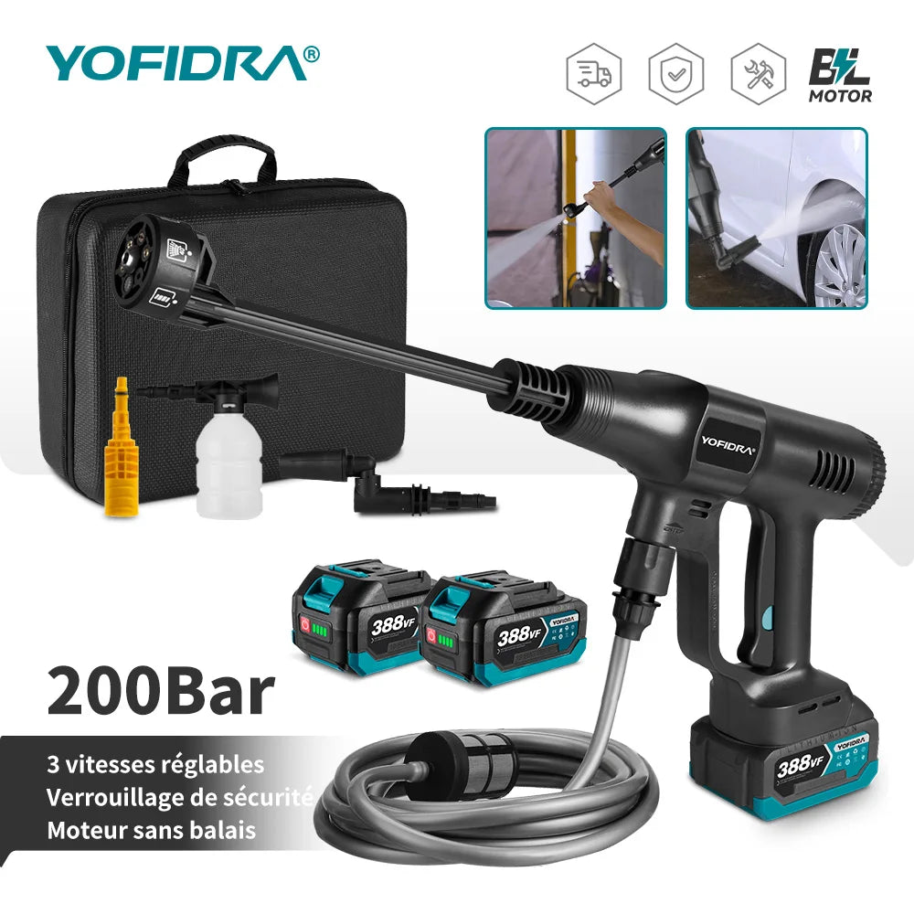 Nettoyeur haute pression sans fil YOFIDRA 6 en 1 200 bars, pistolet à eau pour voiture, nettoyeur domestique, pistolet de lavage pour batterie Makita.