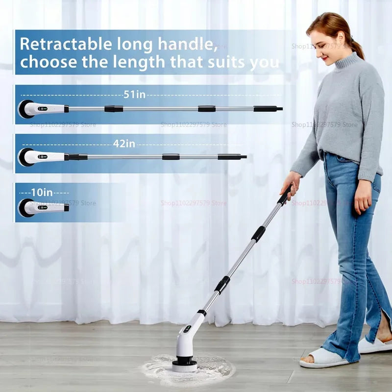 Épurateur électrique 9 en 1, brosse de nettoyage sans fil, douche, poignée d'extension réglable, étanche pour baignoire, carrelage et sol