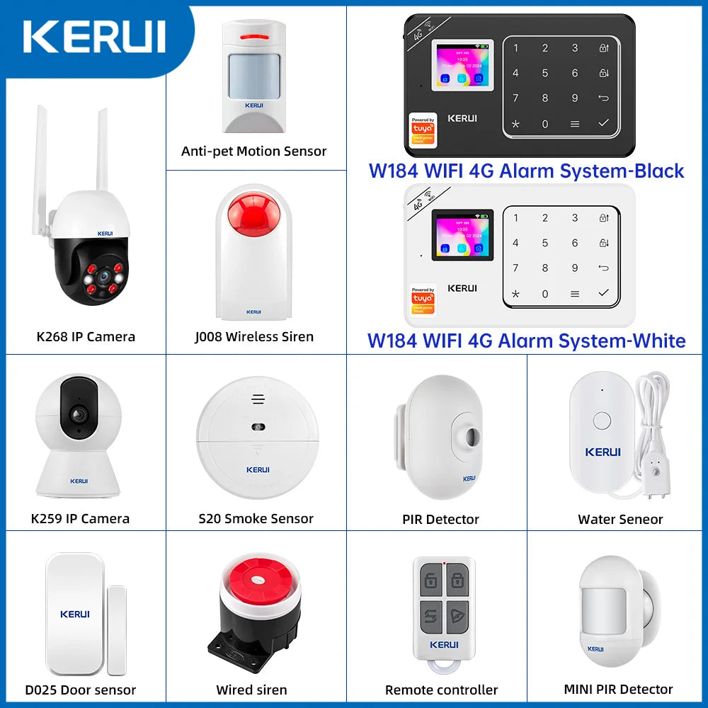 KERUI bricolage votre maison ensemble d'alarme 4G/WiFi système d'alarme pour la Protection de la sécurité à domicile détecteur de mouvement capteur de porte Tuya application intelligente