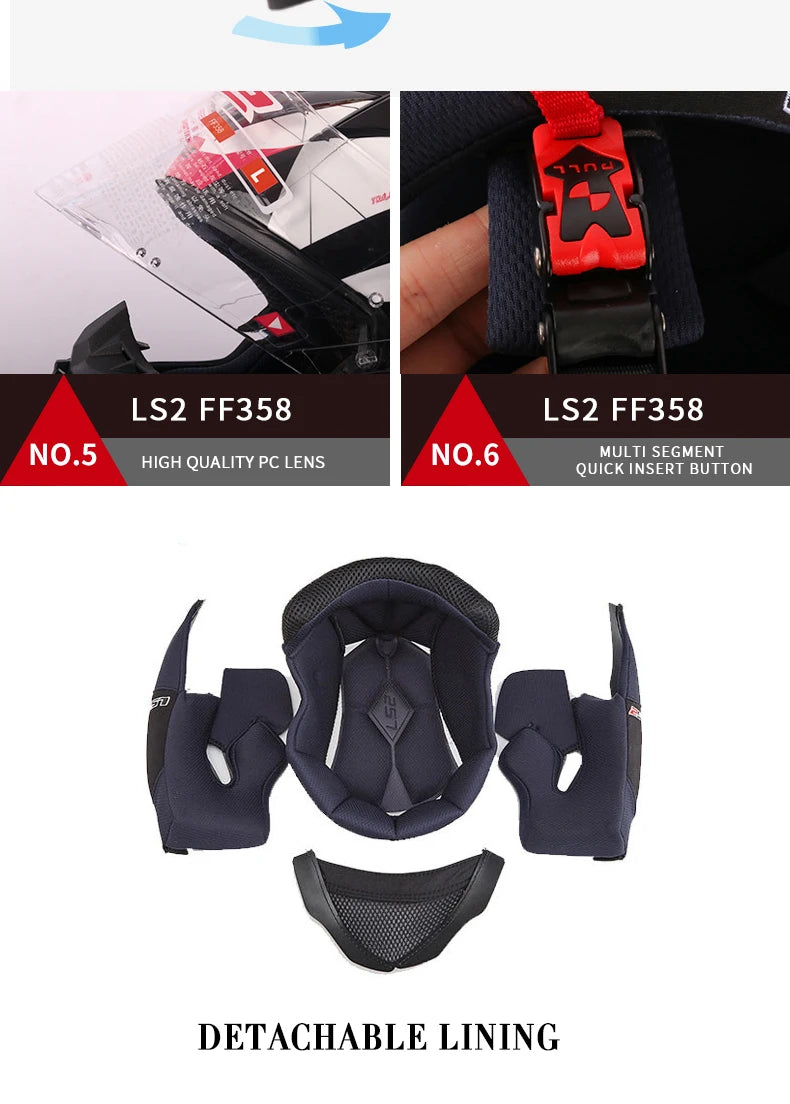 LS2 Casque intégral Masculino ls2 FF358 Motocross course homme femme Casco Moto Casque sans pompe qualité approuvée ECE