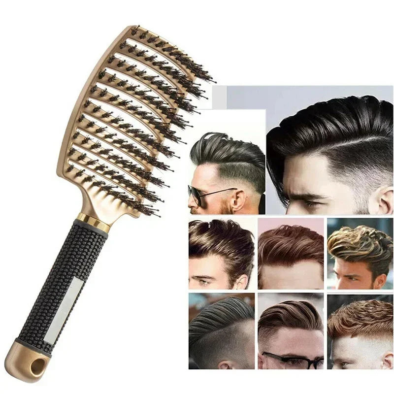 Brosse à cheveux peigne de Massage du cuir chevelu brosse à cheveux poils de sanglier en Nylon femmes humide bouclés démêlant brosse à cheveux Salon de coiffure outil de coiffure