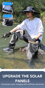 Chapeau solaire à double ventilateur à large bord, pour Camping en plein air, pêche, Anti-UV, pour hommes, escalade, Protection solaire, chapeau de pêcheur