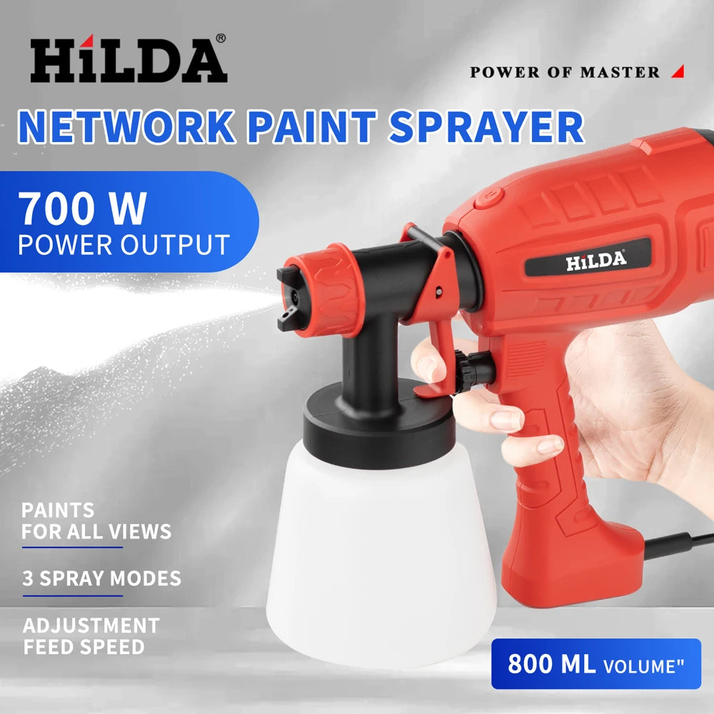 HILDA-Pistolet de Pulvérisation Électrique Rouge de 800ml, Pulvérisateur de Peinture, Outil de Haute Puissance, pour Camion Domestique