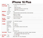 iPhone 16 Plus 16plus d'origine 128GB/256GB/512GB ROM 8GB RAM SIM Fress 5G téléphone portable paquet officiel ressemble à neuf