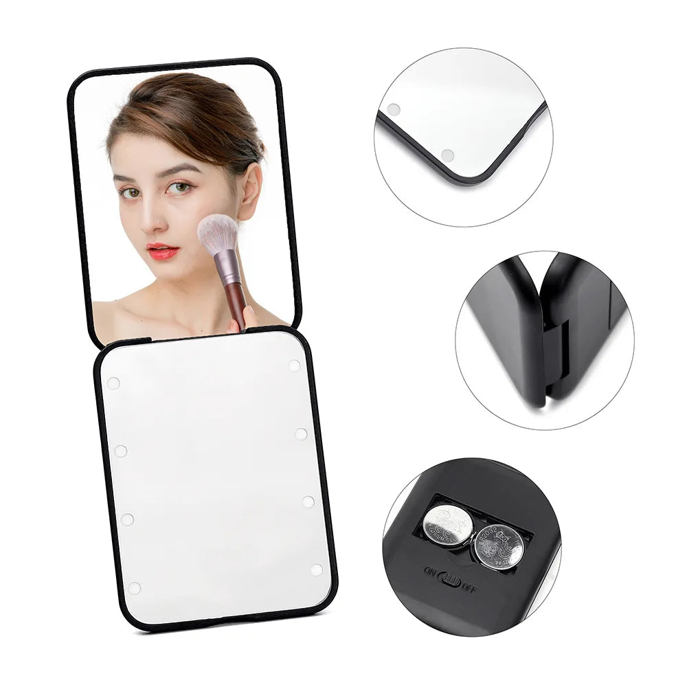 Mini miroir de maquillage LED miroirs de vanité portables avec lumière 1X 2X miroir de poche grossissant miroirs de vanité cosmétiques pliables