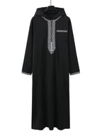 Robe longue élégante rétro brodée du Moyen-Orient pour hommes musulmans, vêtement ethnique islamique à capuche, tenue décontractée au design simple et élégant