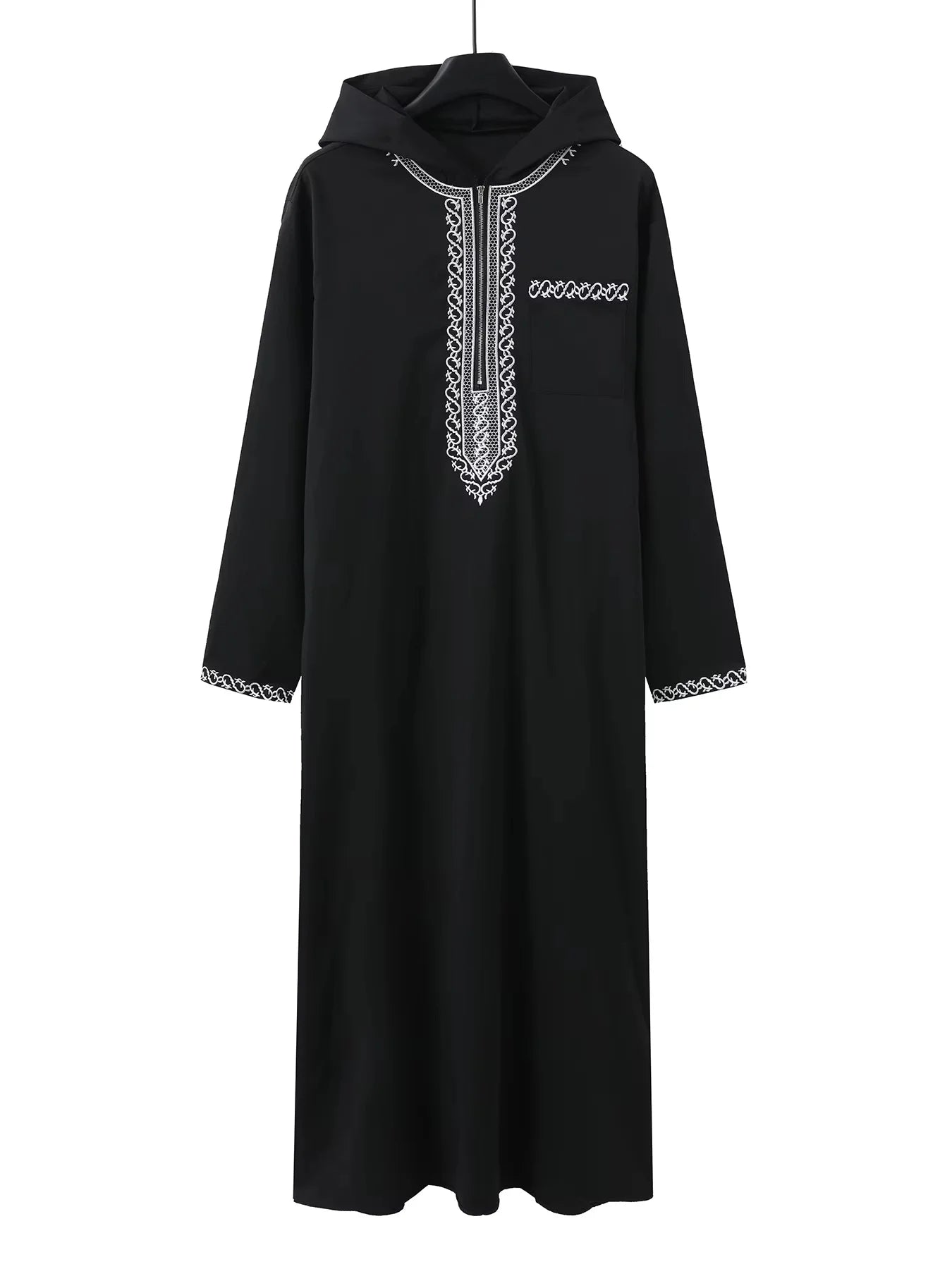 Robe longue élégante rétro brodée du Moyen-Orient pour hommes musulmans, vêtement ethnique islamique à capuche, tenue décontractée au design simple et élégant