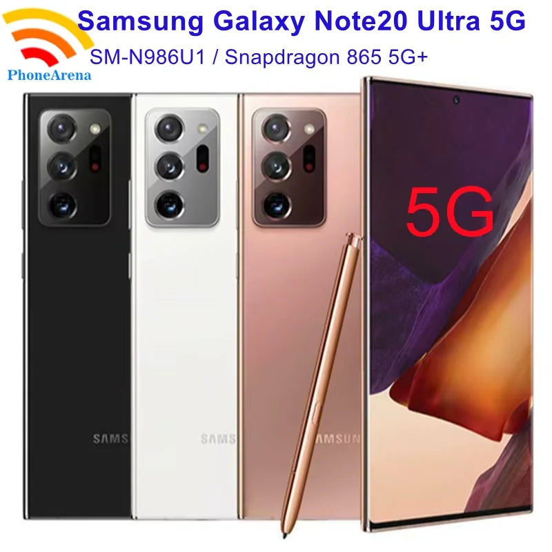 Samsung Galaxy Note 20 Ultra 5G N986U 6,9 pouces AMOLED 12 Go de RAM 128/512 Go de ROM NFC Snapdragon Débloqué Téléphone portable Android d'origine