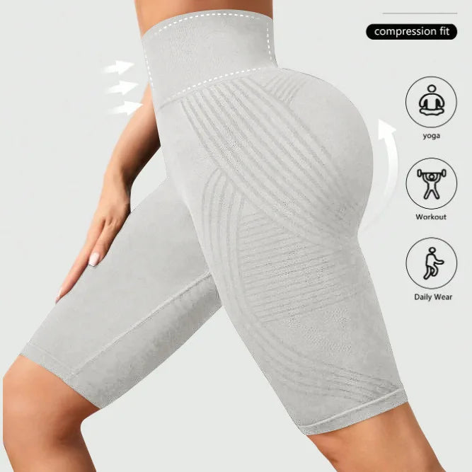 Short de Yoga taille haute sans couture pour femmes, tricoté, Slim, pour entraînement, course à pied, Leggings esthétiques linéaires, extensible, levage des hanches