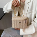 Mini sac à bandoulière seau en paille pour femmes, sacs à main et bourses de marque tissés avec chaîne à la mode, sacs à bandoulière simples, été 2026