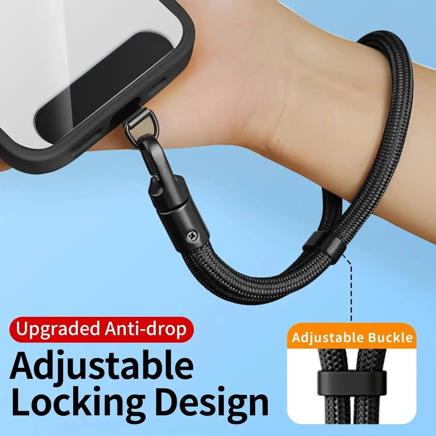 Lanière de téléphone portable universelle réglable, dragonne courte avec conception Anti-chute autobloquante, sangle de téléphone en Polyester Durable