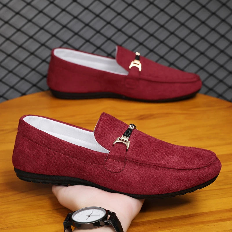 Mocassins en daim bleu pour hommes, chaussures de conduite plates respirantes, mocassins souples à enfiler, chaussures décontractées en cuir faites à la main, printemps et été