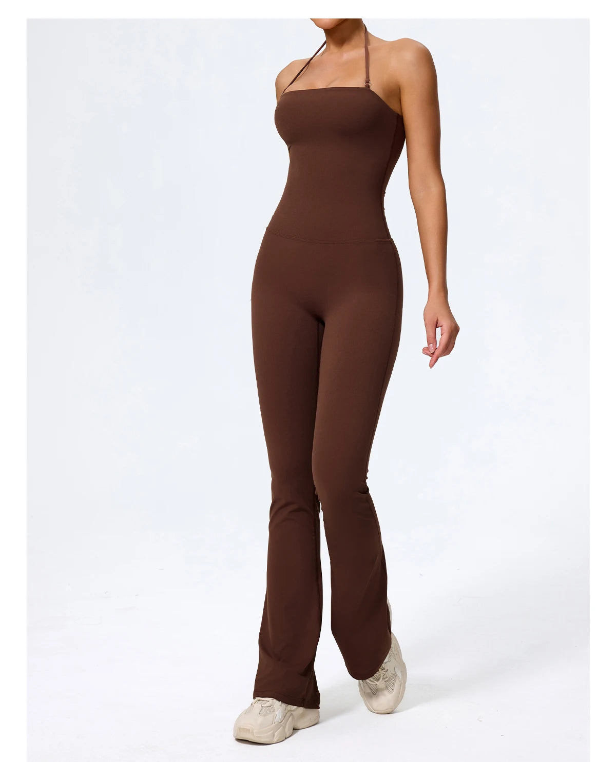 Nouvelle combinaison de yoga sans manches pour femme, salopette évasée de sport à dos nu pour la gym, tenue de sport pour femme