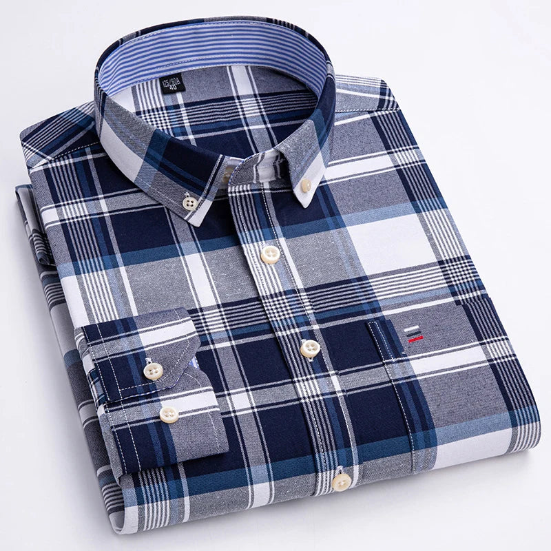 Chemise Oxford à manches longues pour hommes, grande taille 7xl, 100% coton, coupe cintrée, formelle, unie, à carreaux, vêtements de bureau élégants, nouvelle collection