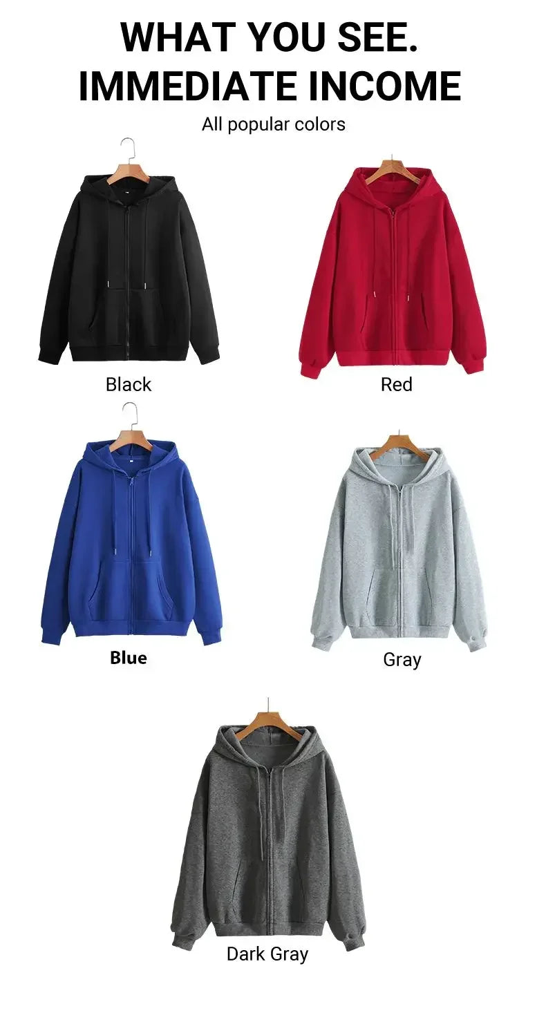 Surdimensionné sweat à capuche pour femme décontracté solide fermeture éclair sweat à capuche Harajuku coréen lâche Couple veste à capuche manteau Streetwear
