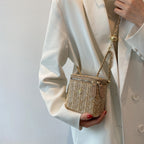 Mini sac à bandoulière seau en paille pour femmes, sacs à main et bourses de marque tissés avec chaîne à la mode, sacs à bandoulière simples, été 2026