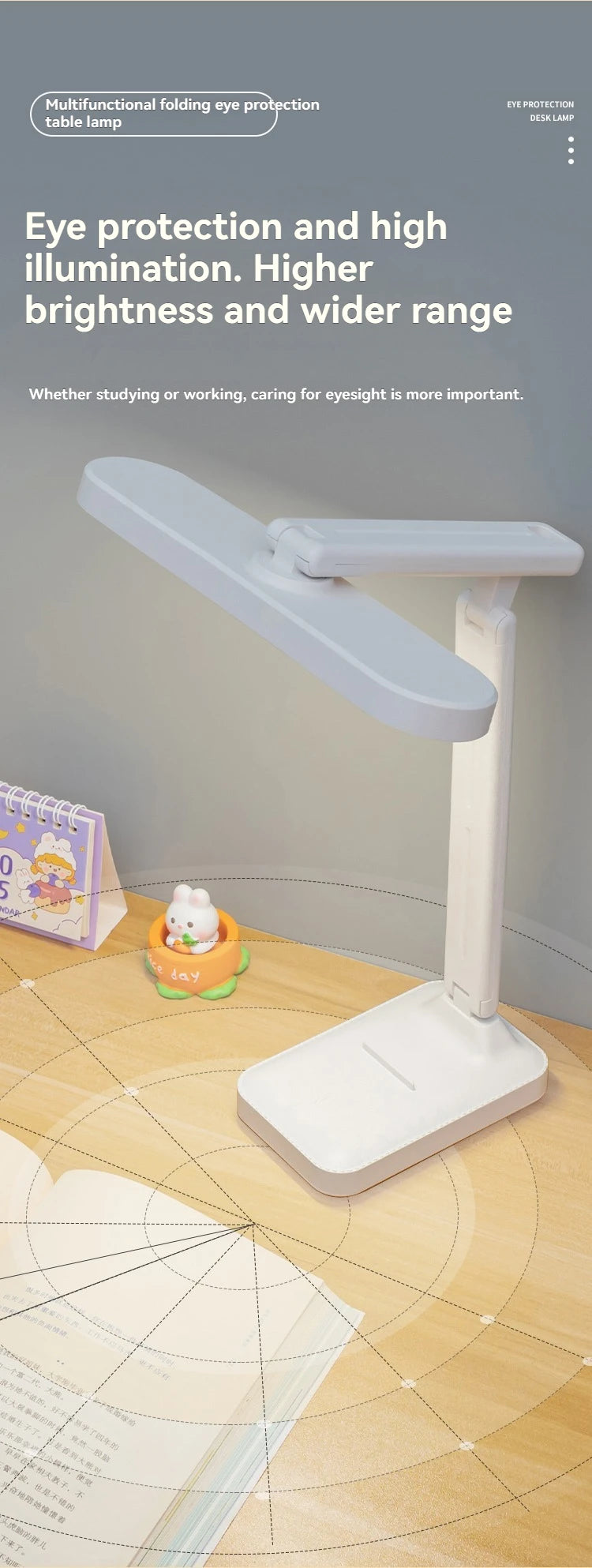 Lampe de bureau pliable rechargeable pour la protection des yeux pour l'étude, lampe de lecture spéciale pour dortoir, lampe de bureau à domicile à gradation à double usage rechargeable par USB et enfichable