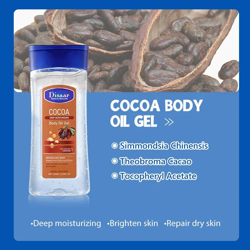 Disaar-Huile essentielle à la vitamine C pour peau lisse, 200ml, extrait d'e Vera, anti-rides, hydratant, soins de la peau aux haricots de cacao