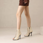 Chaussures de danse à lacets pour femmes, escarpins sexy noirs, talons hauts à tube court, bottes courtes à semelle souple, chaussures spécifiques DN