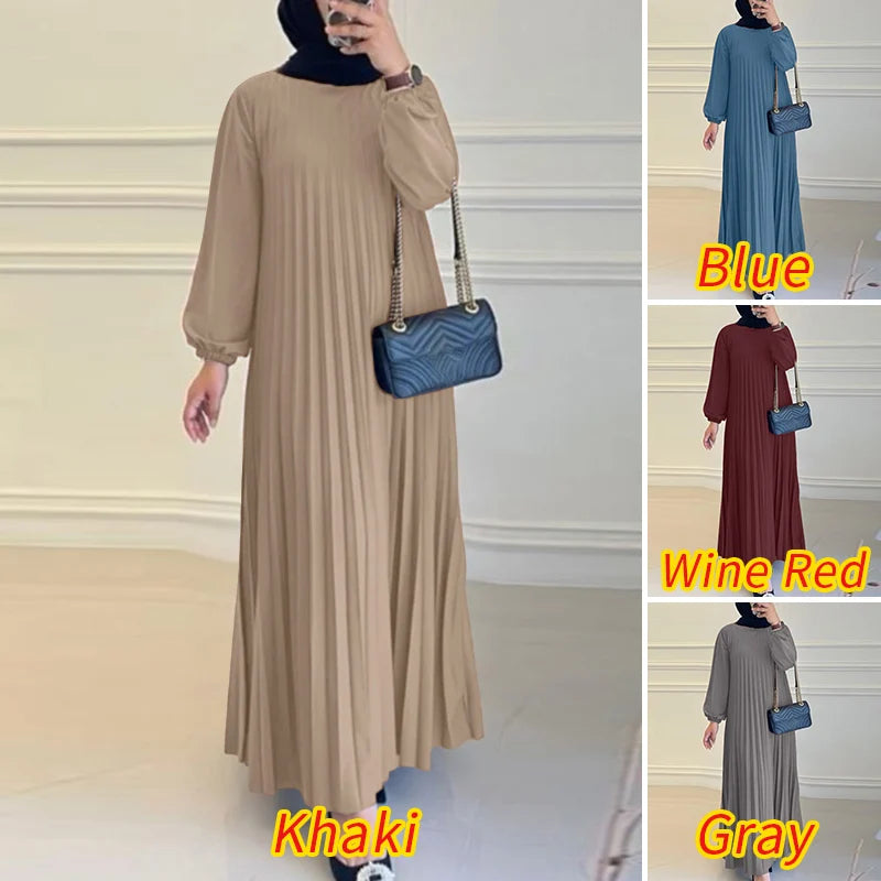 Robe musulmane du Ramadan Abaya ZANZEA, Kaftan décontracté pour femmes, robe longue plissée à manches longues, Hijab, Robe Femme, Vêtements islamiques, Eid Mubarek