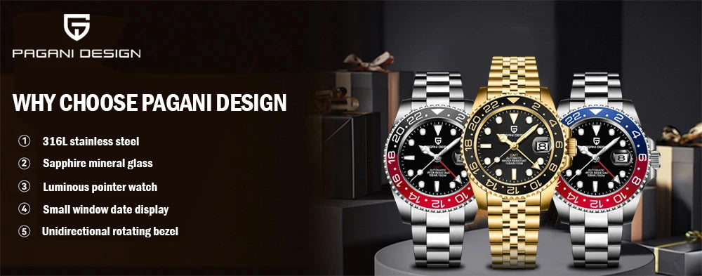 PAGANI uco PD-1662 Luxe Gstuff Hommes Mécanique Montre-Bracelet Verre Saphir Acier Inoxydable 100M Étanche Montres Automatiques