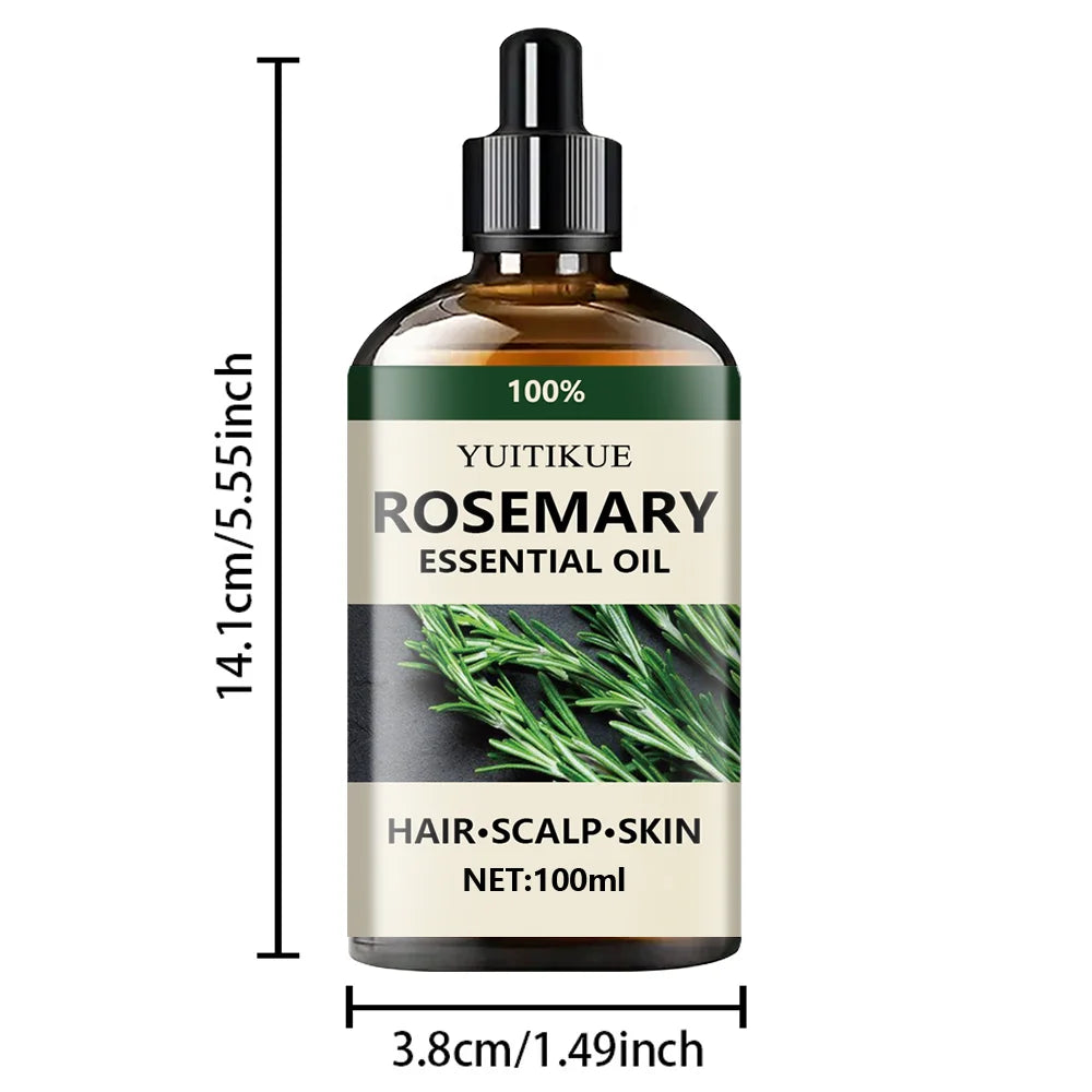 Huile essentielle de romarin 100 % pure, adaptée aux cheveux, au cuir chevelu et à la peau, à l'huile d'aromathérapie naturelle, nourrissante et revitalisante.