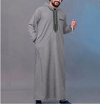 Robe longue élégante rétro brodée du Moyen-Orient pour hommes musulmans, vêtement ethnique islamique à capuche, tenue décontractée au design simple et élégant