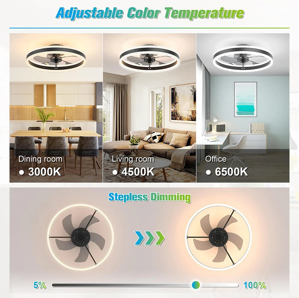 Ventilateur de plafond LED silencieux avec télécommande, ventilateur de plafond moderne, éclairage à intensité variable, chambre à coucher, bureau, salle à manger