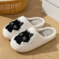 Pantoufles d'intérieur pour femmes, pantoufles d'hiver avec chat noir, pantoufles mignonnes pour filles, chambre à coucher, semelle souple antidérapante, chaussures de maison confortables en coton