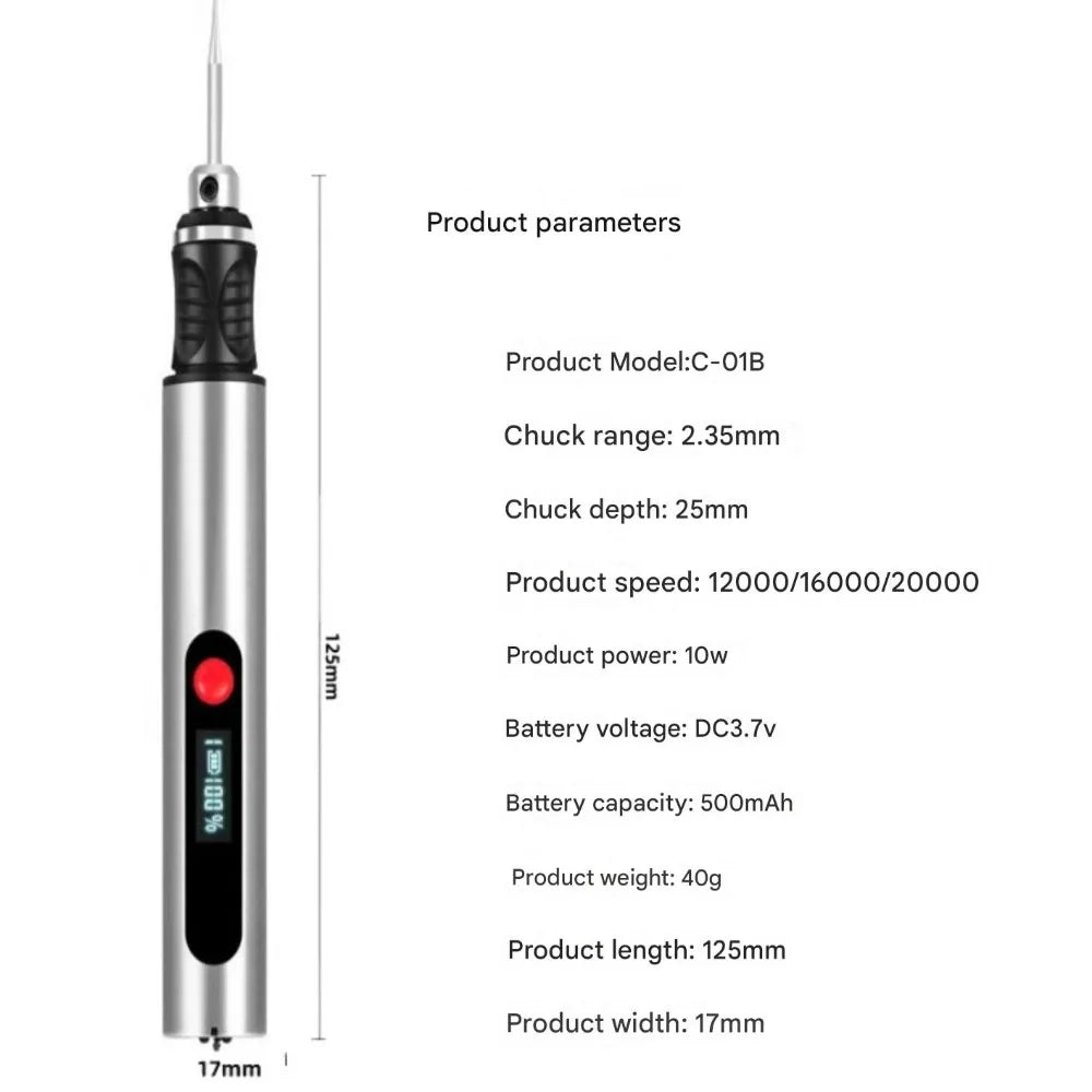 Stylo de gravure électrique multifonctionnel, outil 10W, Kit de Machine à polir, Kit de charge longue durée, accessoires, écran LCD