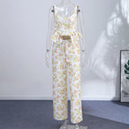 Ensemble pantalon long imprimé floral pour femme – Gilet élégant sans manches et dos nu avec pantalon large – Tenue chic pour les vacances d'été