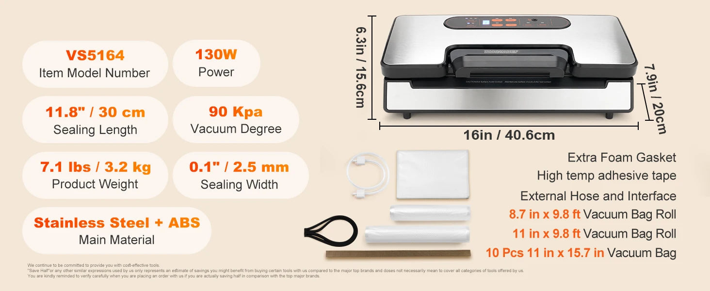 SucceBuy 90Kpa 130W Machine d'emballage alimentaire scelleuse sous vide avec 10 sacs sous vide gratuits pour la cuisine domestique scellage des aliments sous vide