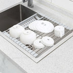 Égouttoir à vaisselle enroulable pour évier, égouttoir à vaisselle en acier inoxydable 304, organisateur de rangement pour assiettes, accessoires de cuisine