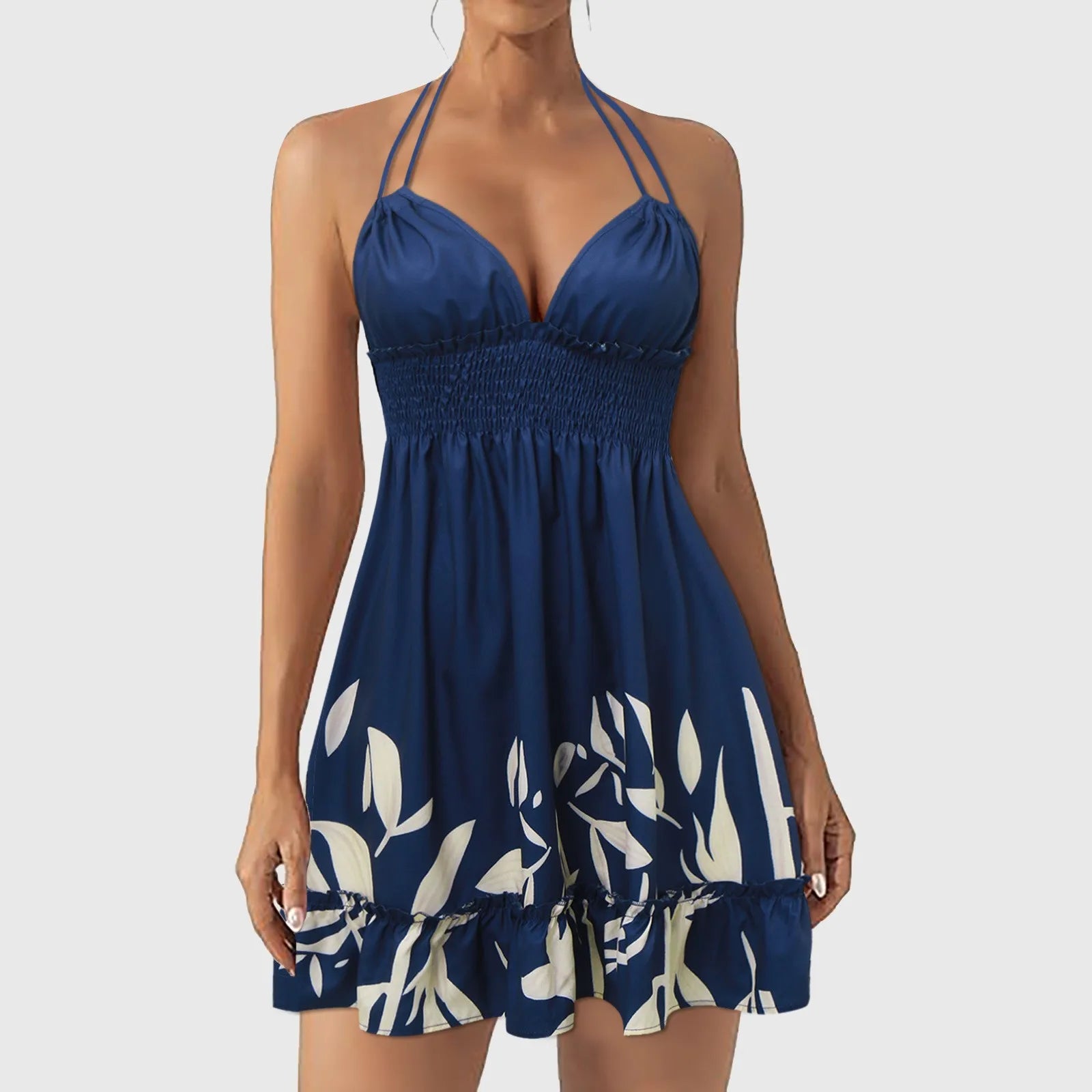 Robe de plage en V profond pour femmes, dos nu, sexy, dos nu, forme trapèze, mini robes à volants, couleur unie, vacances, été, 2026