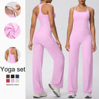 2 pièces/ensemble sport Fitness vêtements Yoga ensemble femme dos nu absorbant les chocs course en forme de I gilet mince jambe large pantalon Yoga ensemble