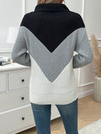 Pull demi-breasted à fermeture éclair sur les épaules bloquées de couleur