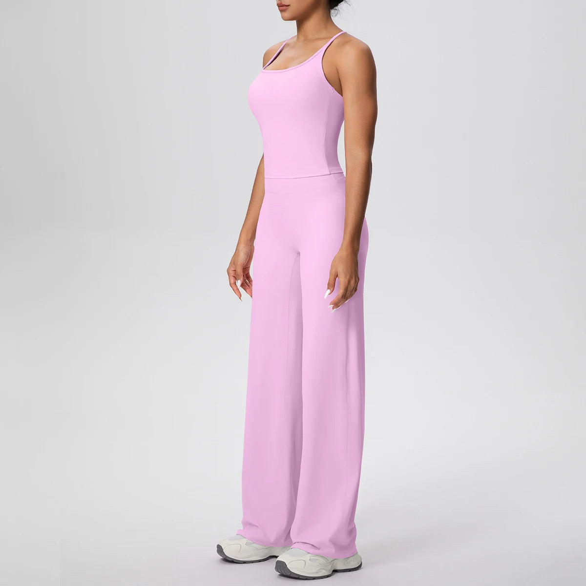 2 pièces/ensemble sport Fitness vêtements Yoga ensemble femme dos nu absorbant les chocs course en forme de I gilet mince jambe large pantalon Yoga ensemble