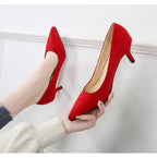 Femmes daim chaussures simples 5CM mode bout pointu sans lacet talons hauts printemps automne bouche peu profonde pompes à talons aiguilles grande taille 45 46