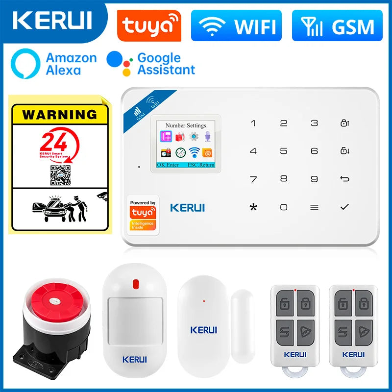 KERUI W181 système d'alarme sécurité maison WIFI GSM alarme Tuya détecteur de mouvement intelligent capteur de porte anti-cambriolage caméra IP travail Alexa Google