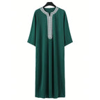 Nouvelle robe islamique musulmane pour hommes, thobe à manches longues, broderie classique, robe de style ethnique arabe, robe décontractée formelle pour hommes, robe de prière