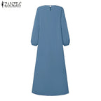 Robe musulmane du Ramadan Abaya ZANZEA, Kaftan décontracté pour femmes, robe longue plissée à manches longues, Hijab, Robe Femme, Vêtements islamiques, Eid Mubarek