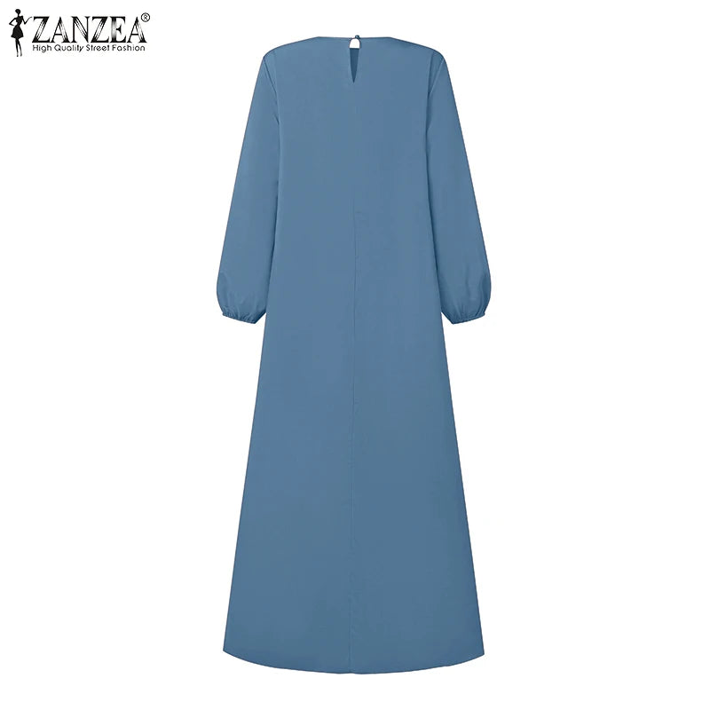 Robe musulmane du Ramadan Abaya ZANZEA, Kaftan décontracté pour femmes, robe longue plissée à manches longues, Hijab, Robe Femme, Vêtements islamiques, Eid Mubarek