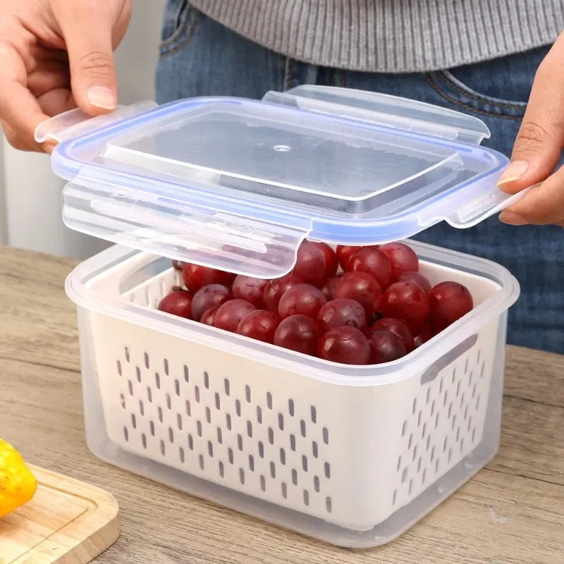 Grand panier de vidange de légumes, boîte spéciale de conservation des fruits, pour ustensiles indispensables, de qualité alimentaire, de cuisine, conteneur de stockage à double couche