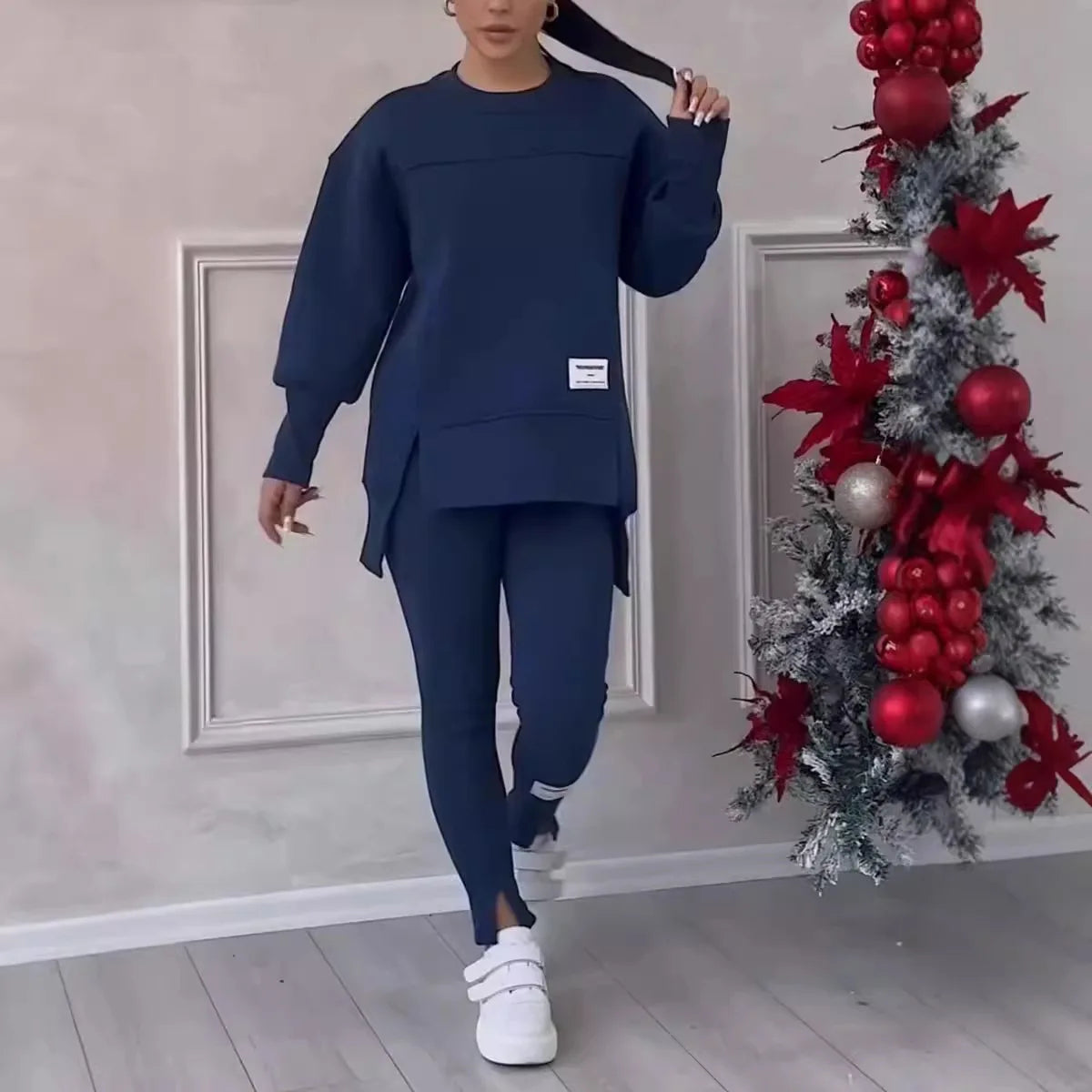 2 pièces femmes Sport costume sweat à capuche hiver ample haut irrégulier + Leggings pantalon décontracté survêtement tenue Sport deux pièces ensemble