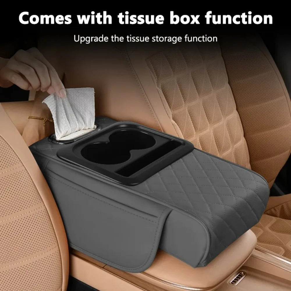Coussin d'accoudoir de Console centrale automatique, avec 2 porte-gobelets, coussin d'accoudoir en cuir PU, housse d'oreiller Portable pour accoudoir de voiture, coussin de hauteur