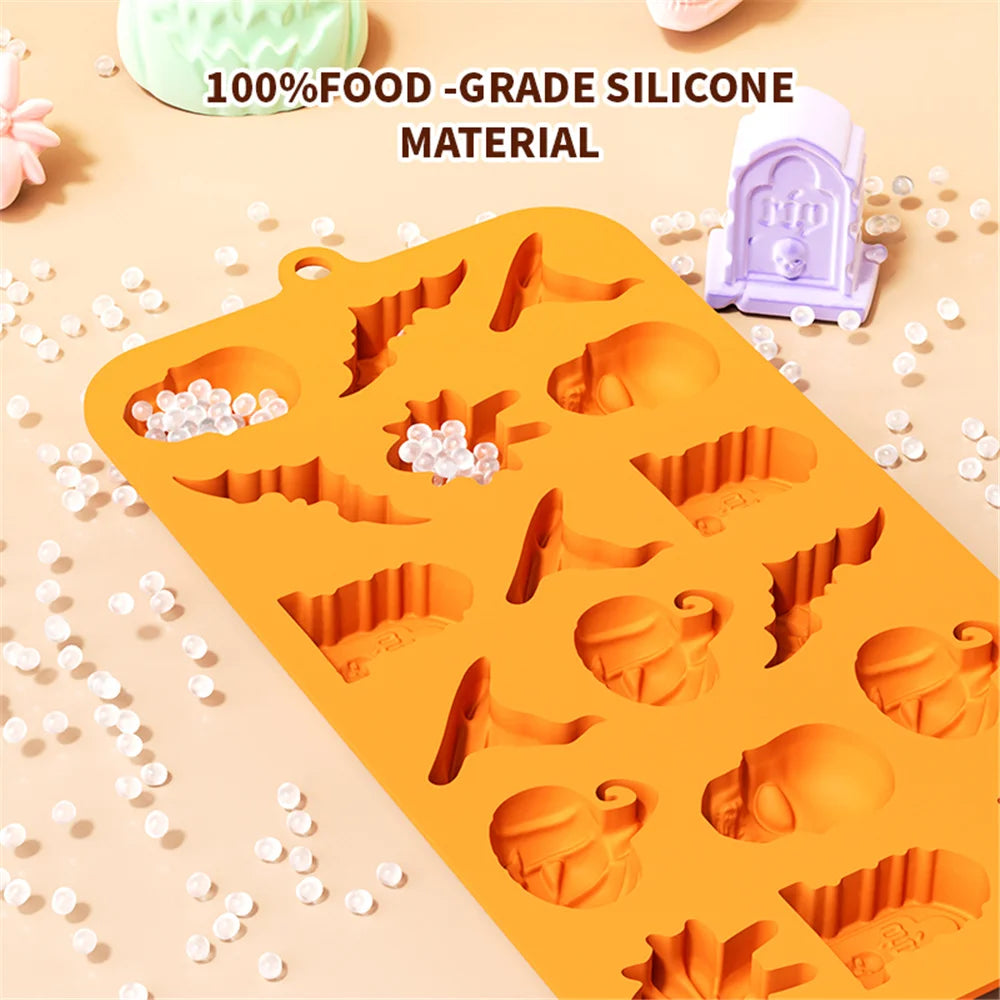 Moules d'halloween en Silicone pour chocolat 3D, moule gommeux, crâne, citrouille, chauve-souris, fantôme, chapeau de sorcière, araignée, pierre tombale