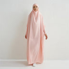 Abaya musulman à capuche manches smockées une pièce Robe de prière femmes Jilbab vêtements islamiques dubaï saoudien Robe noire modestie turque