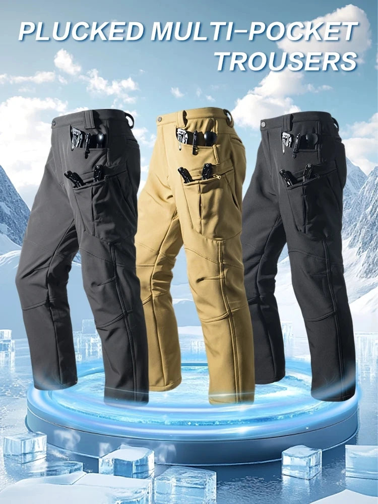Pantalon cargo imperméable pour homme, doublé en polaire Sharkskin, idéal pour l'escalade, le ski, la randonnée, la pêche, avec de grandes poches