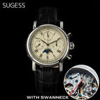 Sugess – montre-bracelet pour hommes, ST1908, mouvement à col de cygne, chronographe mécanique, véritable calendrier de phase de lune, cuir Vintage, nouveau 2026